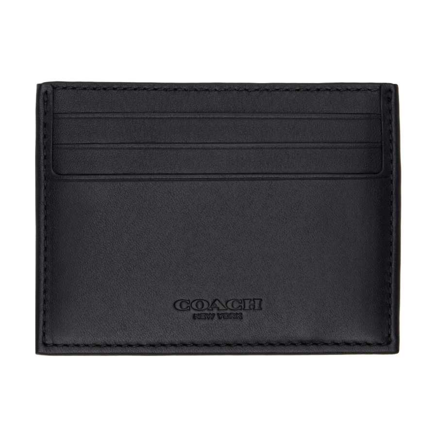COACH Card Case Cow Leather With Fabric Document Bag, Card Holder Mini Women's Black