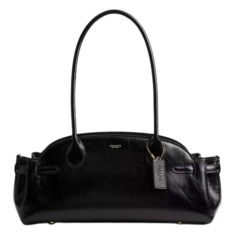 COACH Empire Carryall Glazed Surface Leather Shoulder Bag Large Women's Black
