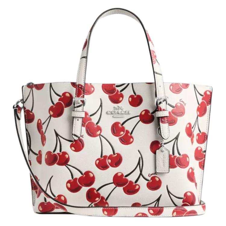 COACH Mollie Leather Tote Bag, Shopping Bag, Shoulder Bag, Handbag Medium Women's Red & White