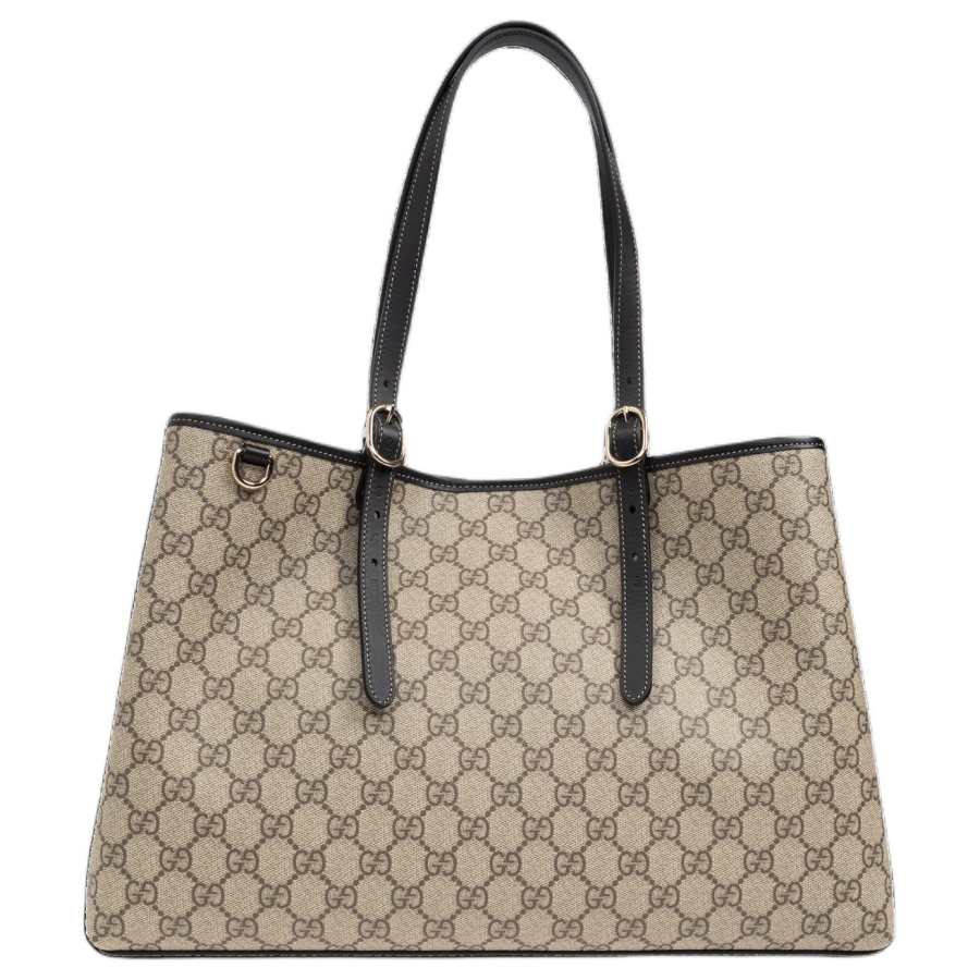 GUCCI Coated Canvas Tote Bag, Shopping Bag, Shoulder Bag, Handbag Medium Unisex Beige & Dark Brown