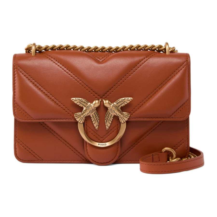 PINKO Cow Leather Crossbody Bag, Shoulder Bag Mini Women's Brown