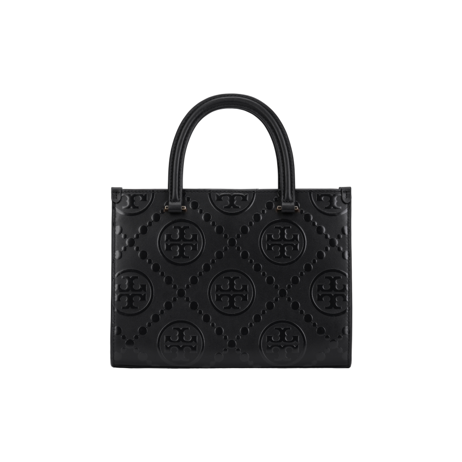 TORY BURCH TORY BURCH T Monogram Contrast Embossed Square Tote Black