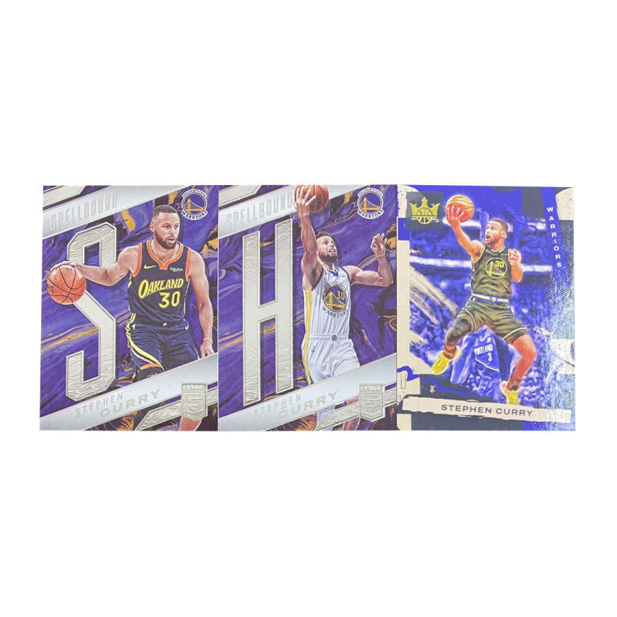 PANINI 2021 22 Elite, Autographed Cards, Warriors, Curry, Oil Paintings, Autographed Cards, Total Of 3 Pcs Sports Cards