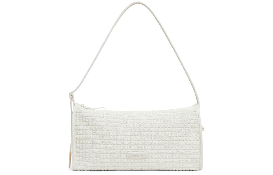 CHARLES&KEITH Fabric Shoulder Bag, Crossbody Bag, Handbag Large Women's Frosted White/Jet Black