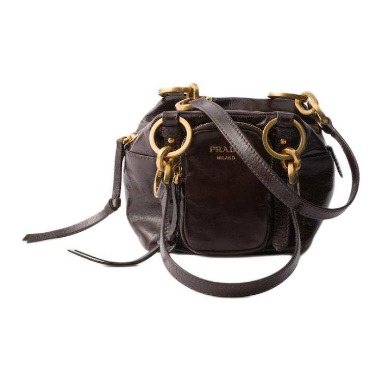 PRADA PRADA Leather Handbag, Shoulder Bag Mini Women's Dark Brown