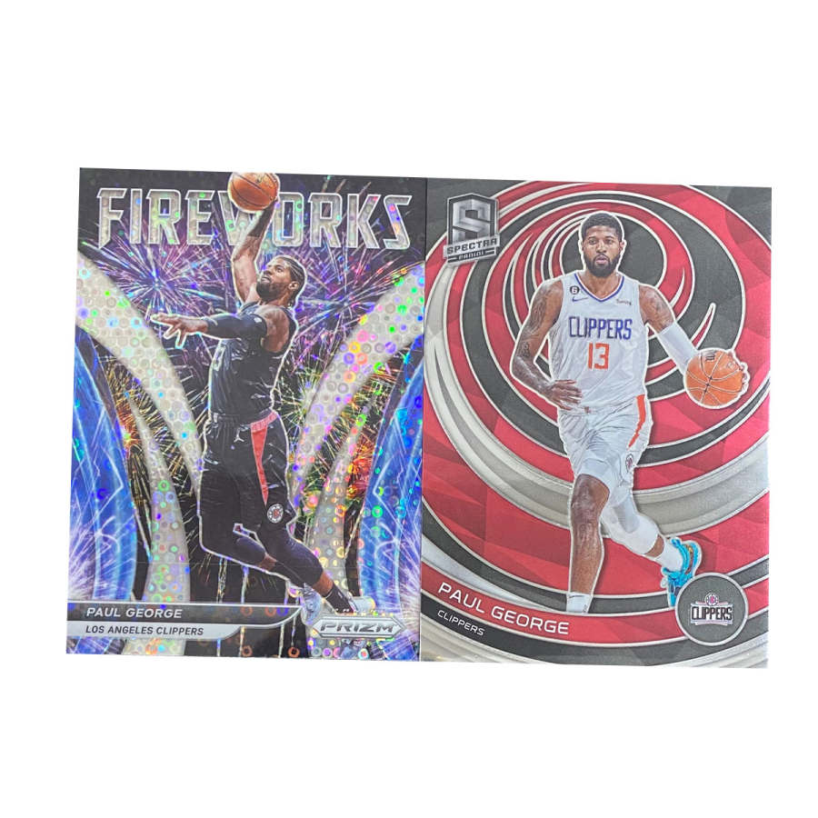 PANINI 2022 PRIZM Paul George, Firework Teka, Spectrum BASE Sports Cards 2 Pcs