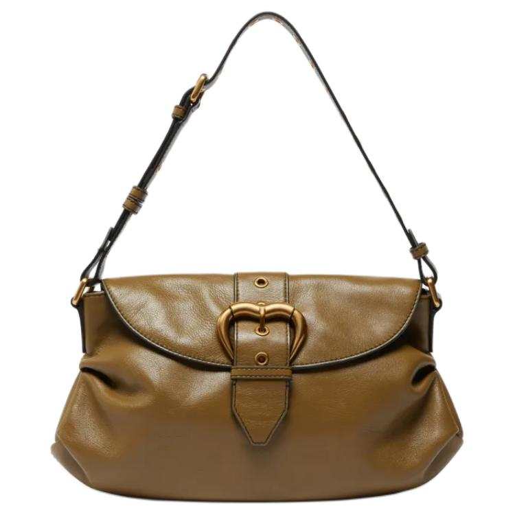 PINKO Jolene Cow Leather Portable Crossbody Bag, Shoulder Bag Large Women's Olive Green
