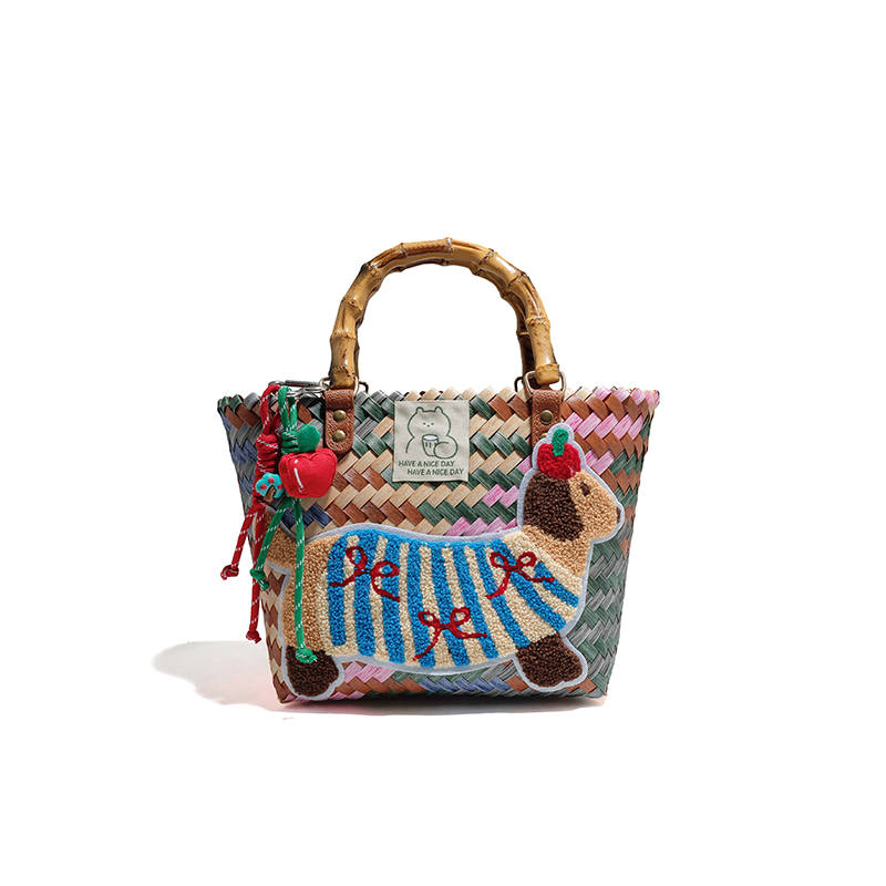 Land Gulls Woven Handbag Basket Bag Beach Bag Regular Unisex Multicolor