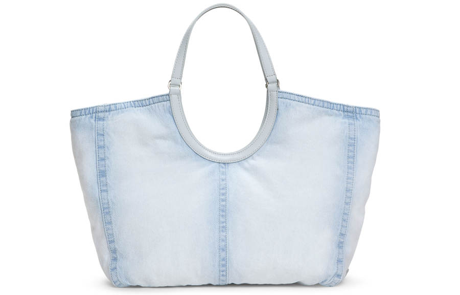 CHARLES&KEITH PU, Textile Mixture Shoulder Bag Large Women's Light Washed Denim Light Denim Blue