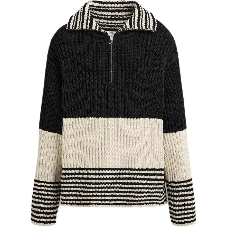 ZARA Knitwear Men's White Stand Collar Moderate