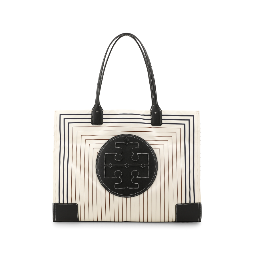 TORY BURCH Ella Fabric With Cow Leather Tote Bag, Shopping Bag, Handbag, Shoulder Bag Large Women's White