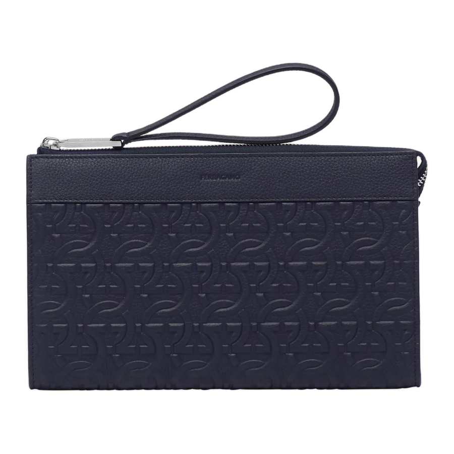 FERRAGAMO Gancini Cow Leather Clutch Men's Midnight Blue