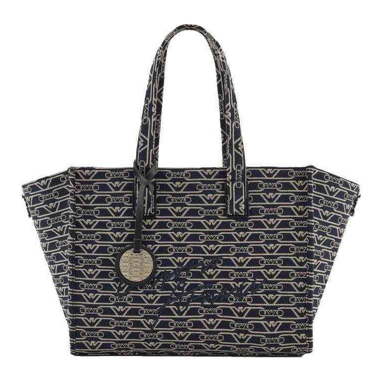 EMPORIO ARMANI Cotton Tote Bag, Shopping Bag, Handbag, Shoulder Bag Large Women's Dark Blue & Umber