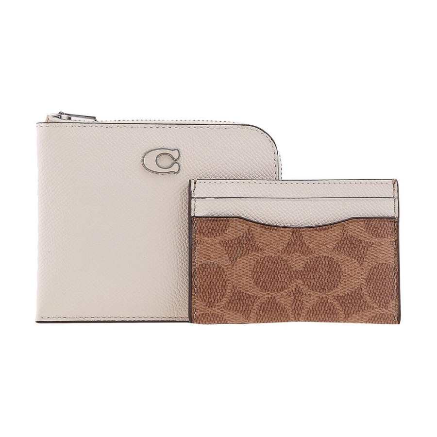 COACH COACH Leather Wallet Regular Women's Chalk & Brown Umber