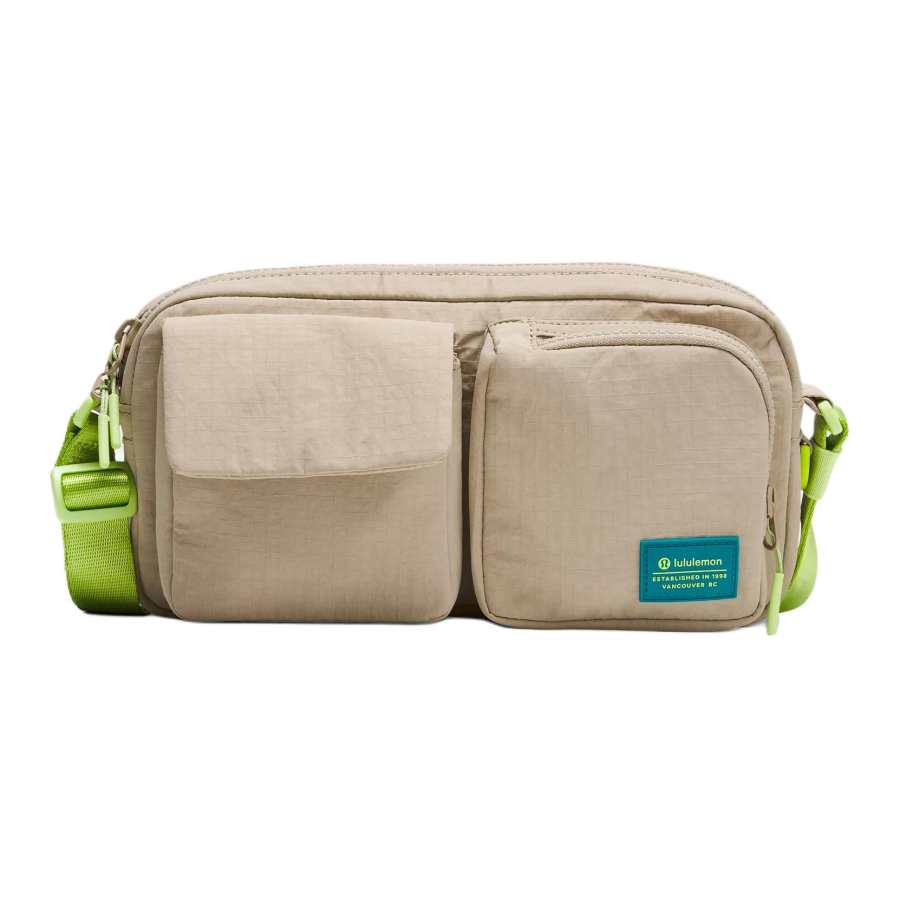 Lululemon Multi Pocket Nylon Shoulder Bag, Crossbody Bag Men's Oak Brown & Green Grape