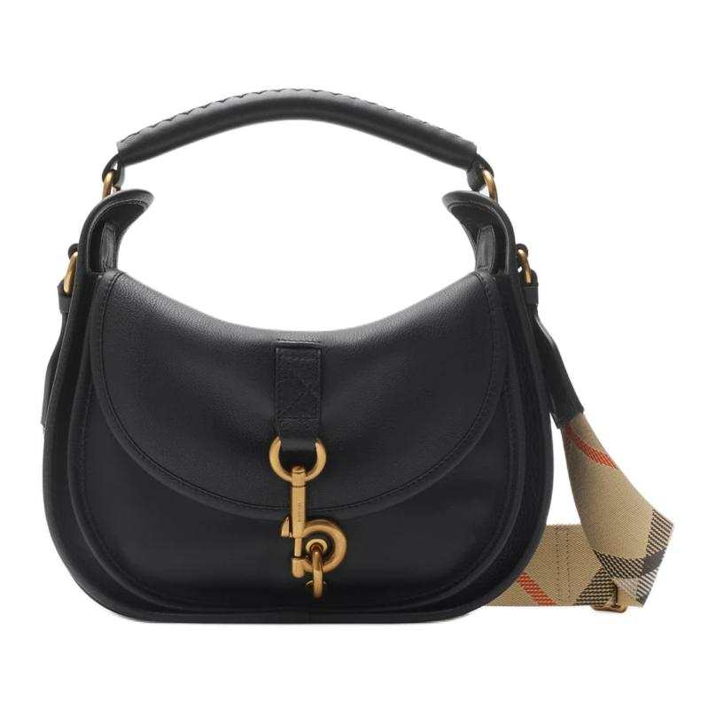 Burberry Calfskin Leather One Shoulder Handbag Small Women's Black