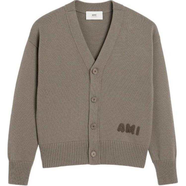 AMIPARIS Ami Paris Logo Embroidered Knitted Cardigan