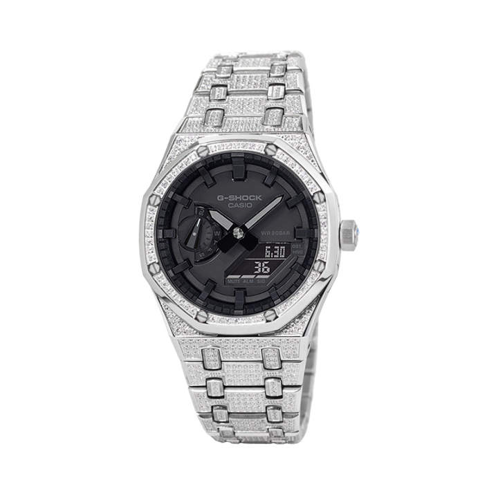CASIO CASIO Custom Collection GA 2100 Electronic Movement Metal Strap Watch Unisex Black Dial
