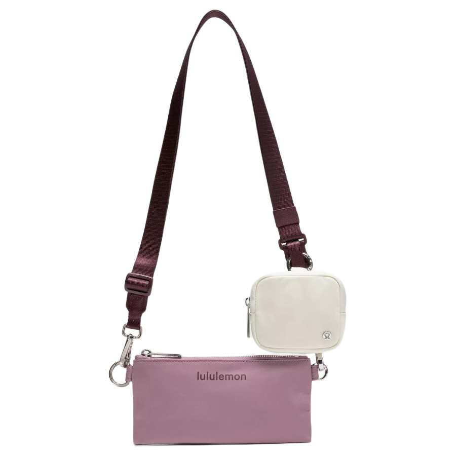 Lululemon Dual Pouch Nylon Shoulder Bag, Crossbody Bag Women's Lavender & Light Ivory White & Plum Dark Purple