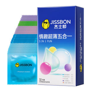 Jissbon Intimate Fun Extra Thin 5 in 1 Condom, Lubricating Smooth Maximal Sensation Grain Ring Texture Safety Condom By