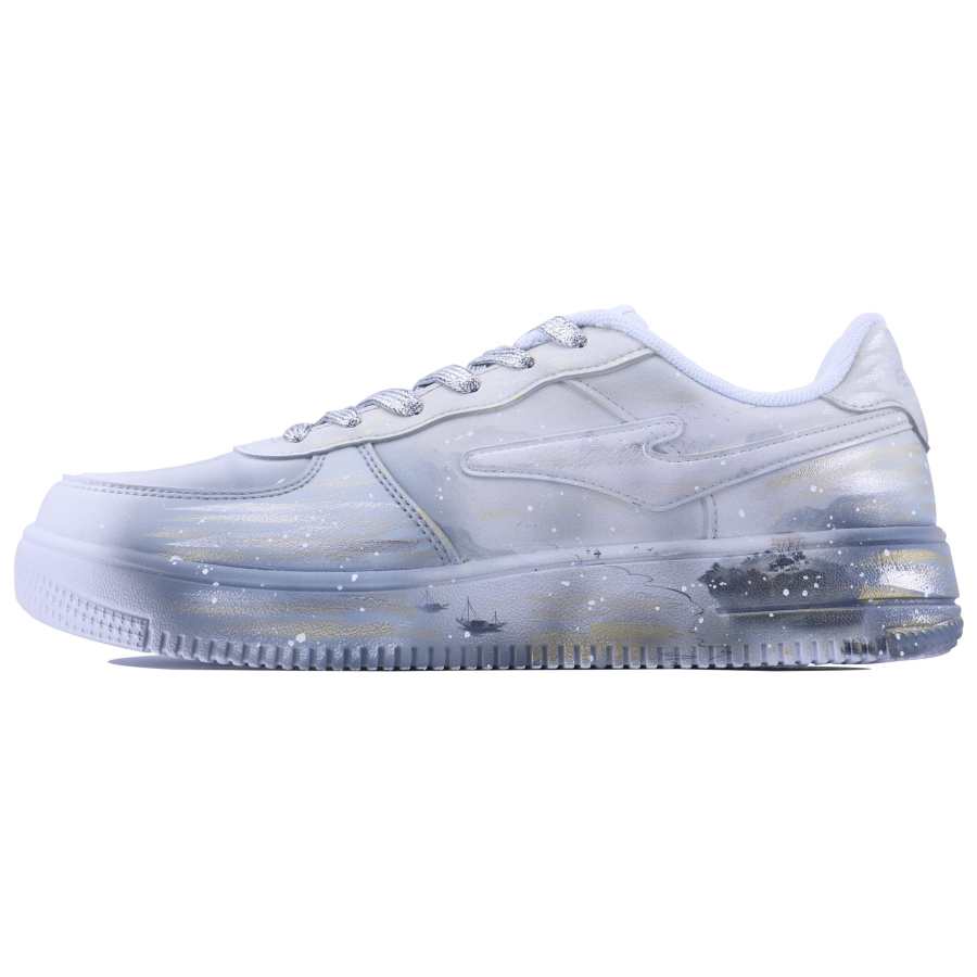 Erke Skateboard Abrasion Resistant Breathable Low top Skateboard Shoes Unisex White Silver