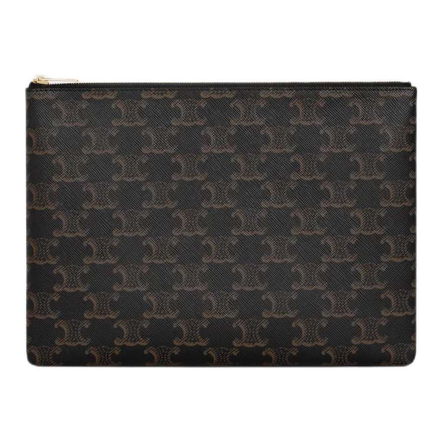 CELINE CELINE Triomphe Cow Leather Clutch Regular Men's Black