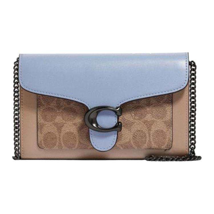 COACH Cow Leather Chain Bag, Crossbody Bag, Shoulder Bag Mini Women's Blue & Monogram Brown