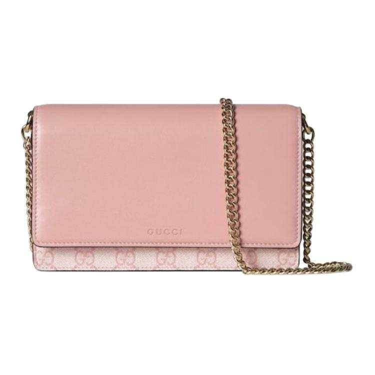 GUCCI GG Emblem Smooth Leather Shoulder Bag Women's Light Pink