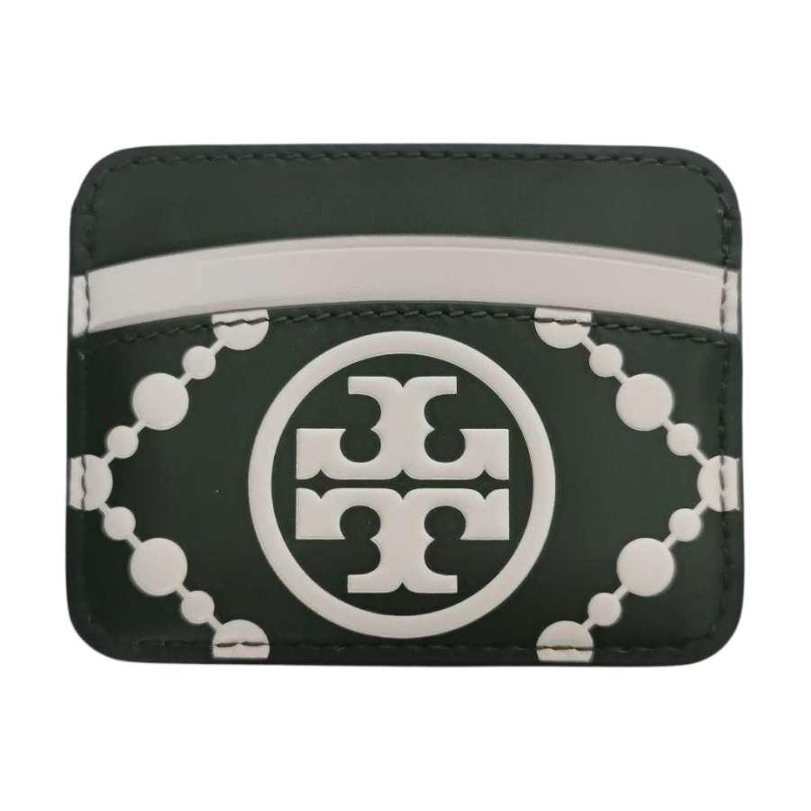 TORY BURCH T Monogram Leather Card Holder Women's Green