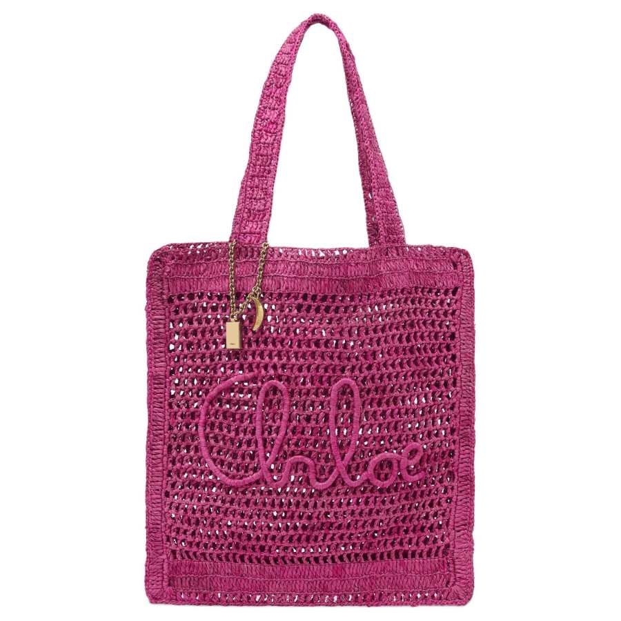 Chloé Chloe Raffia Tote Bag, Shopping Bag, Handbag, Shoulder Bag Women's Rose Red