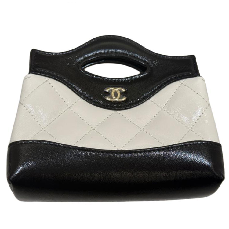 CHANEL 31Bag Gold tone Lock Oil Wax Sheepskin Shoulder Bag, Crossbody Bag, Handbag Women's Black & White