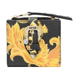 VERSACE JEANS COUTURE Calfskin Wallet Women's Black & Multicolor