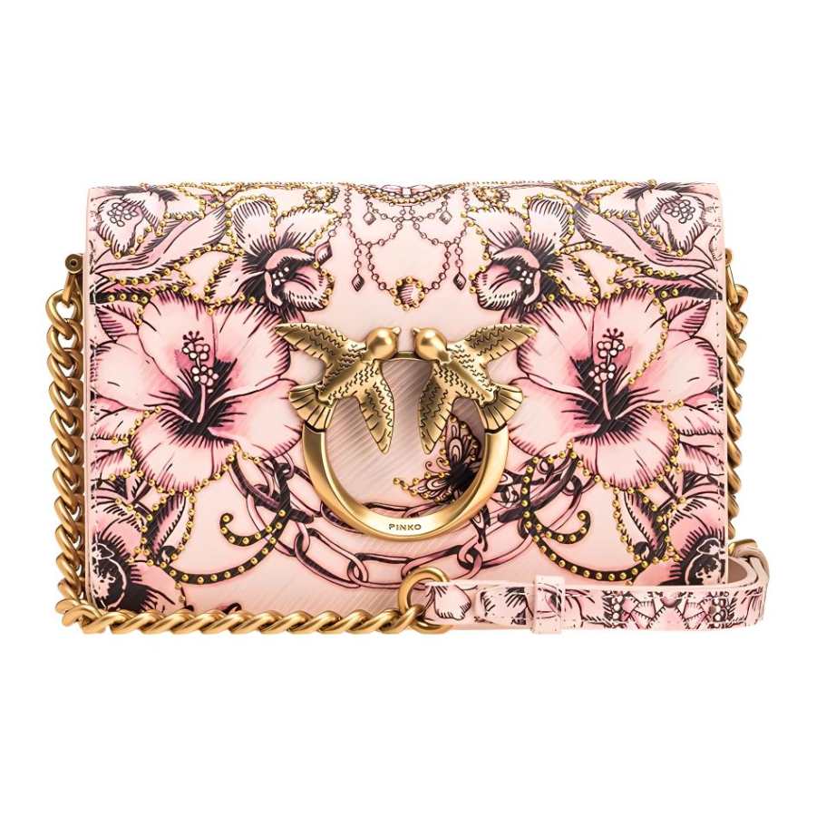 PINKO Cow Leather Shoulder Bag, Crossbody Bag Mini Women's Pink