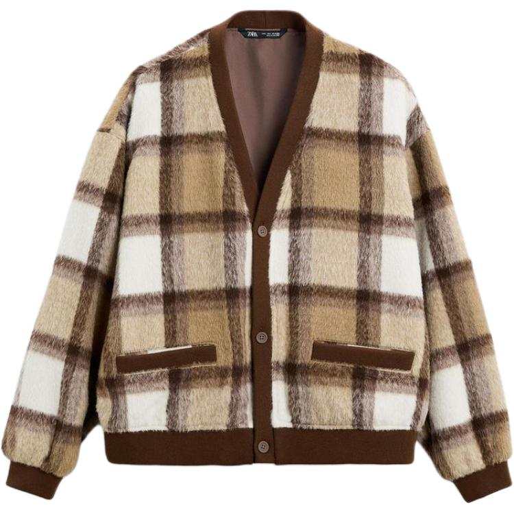 ZARA Knitwear Men's Nude/Brown V Neck Moderate Cardigan