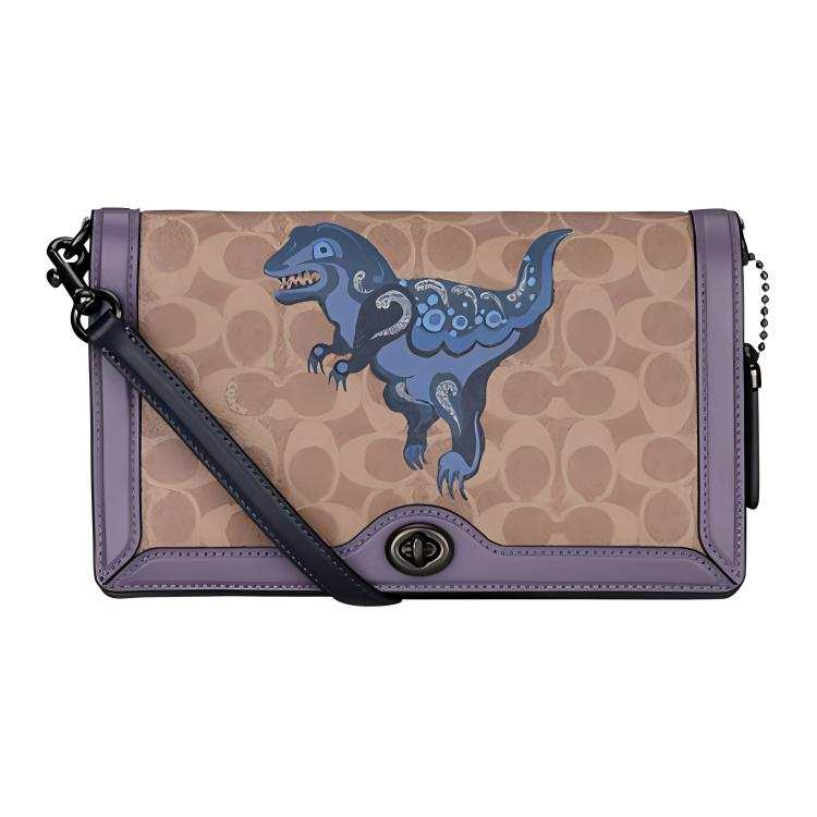 COACH Zhu Jingyi Riley Leather PVC Crossbody Bags Medium Women's Purple & Brown Monogram
