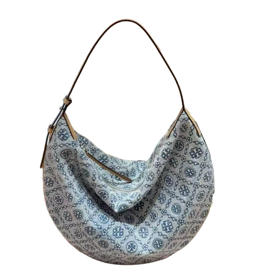 TORY BURCH T Monogram Fabric Crescent Bag, Handbag, Shoulder Bag Women's Powder Blue