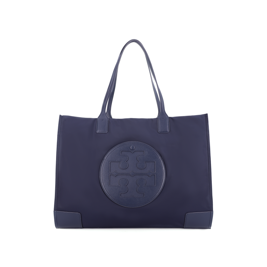 TORY BURCH Ella Recycled Nylon With Artificial Leather Tote Handbag, Shoulder Bag Women's Marine Blue