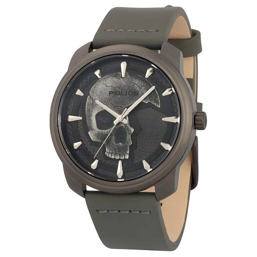 Police Wrist Watches Quartz Movement Cow Leather Strap 44mm Black Dial Men's Watches