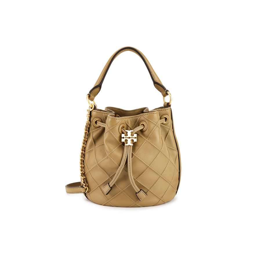 TORY BURCH Fleming Leather Bucket Bag, Shoulder Bag, Crossbody Bag, Handbag Small Women's Nude