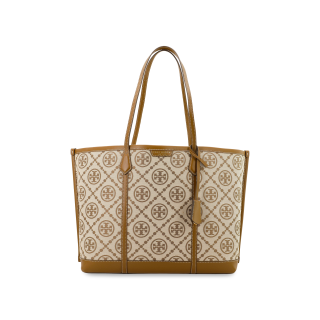 TORY BURCH PerryT Monogram Leather Tote Bag, Shopping Bag, Shoulder Bag, Handbag Regular Women's Brown