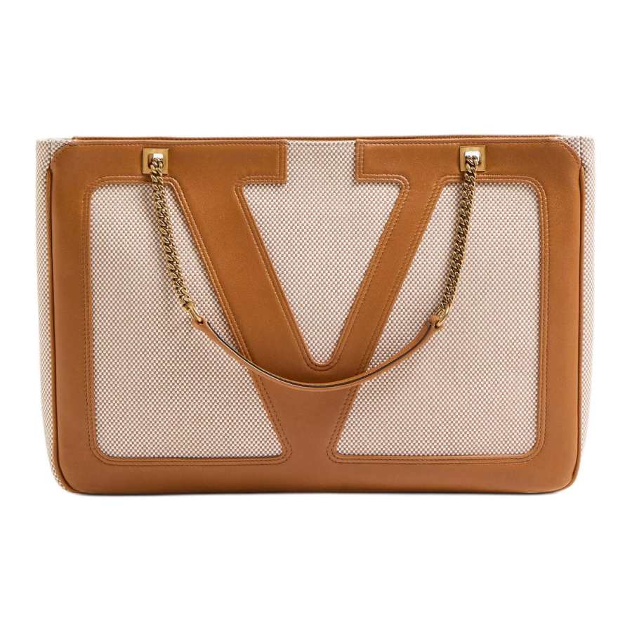 Valentino Garavani Canvas Portable Crossbody Bag, Shoulder Bag Medium Unisex Natural & Brown