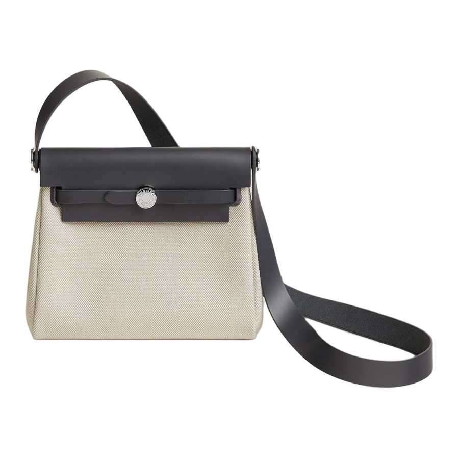 HERMES Herbag Zip Viking Canvas With Hunter Cow Leather Crossbody Bag, Shoulder Bag 20 Unisex