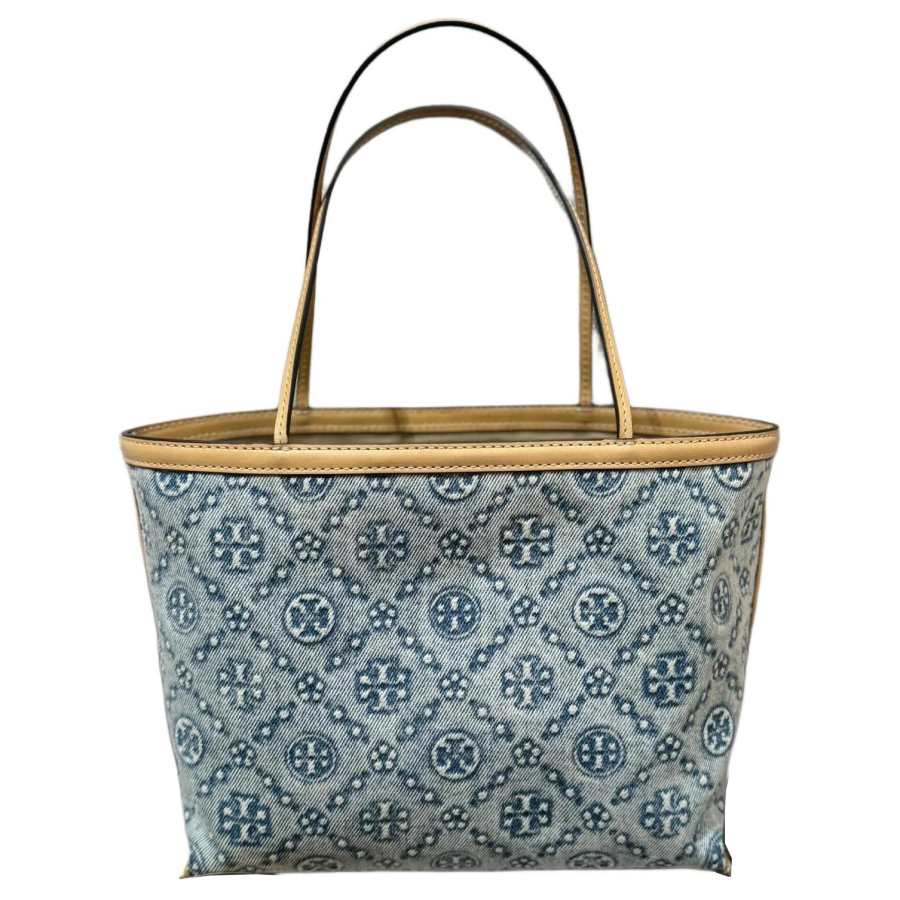 TORY BURCH T Monogram Fabric Tote Bag, Shopping Bag, Handbag, Shoulder Bag Women's Powder Blue