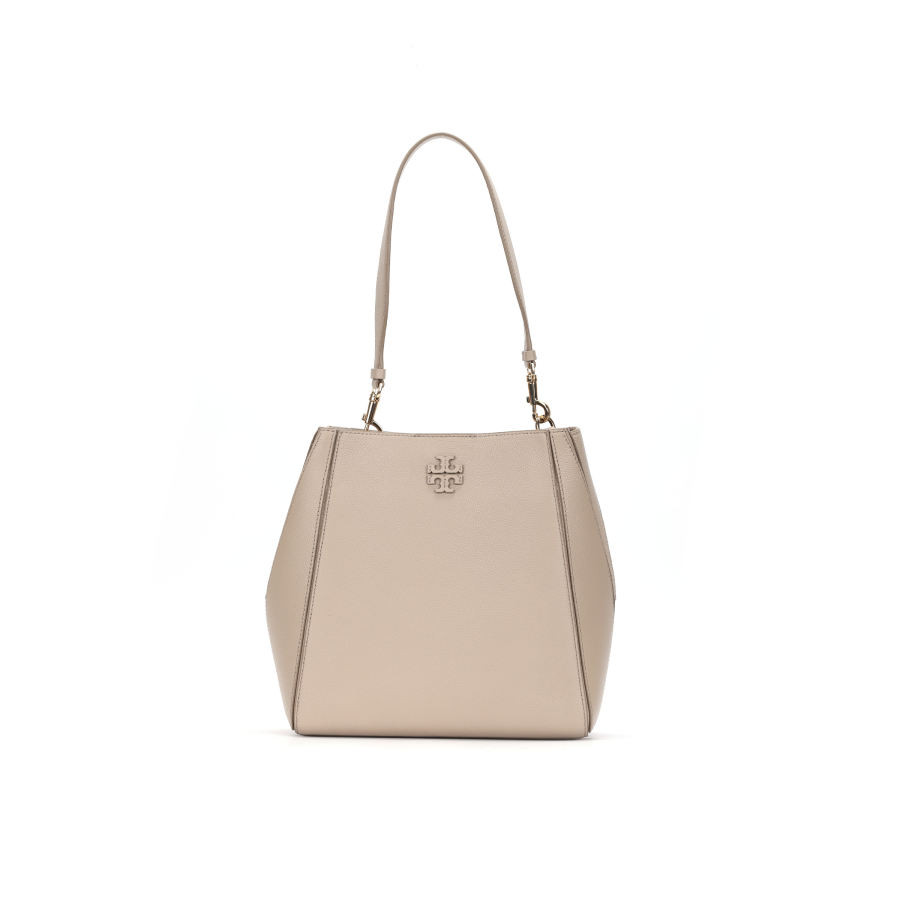 TORY BURCH McGraw Cow Leather Bucket Bag, Shoulder Bag, Crossbody Bag, Handbag Women's Clay Gray