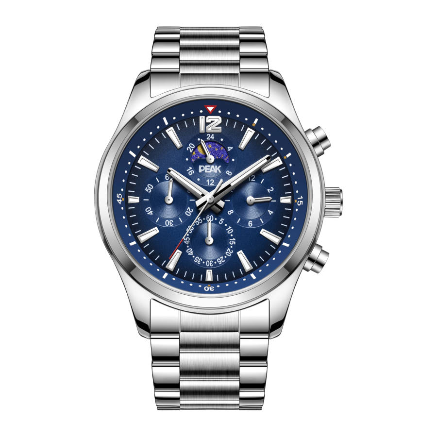 PEAK Fiducial Collection Quartz Movement Stainless Steel Watchband Watch Men's Watches Blue Dial