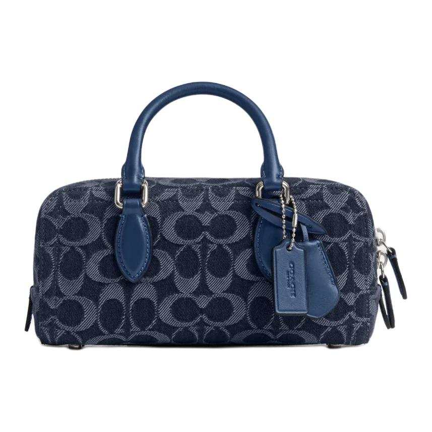 COACH BowerySATCHEL Denim With Calfskin Crossbody Handbag Small Women's Dark Blue & Mixed Color