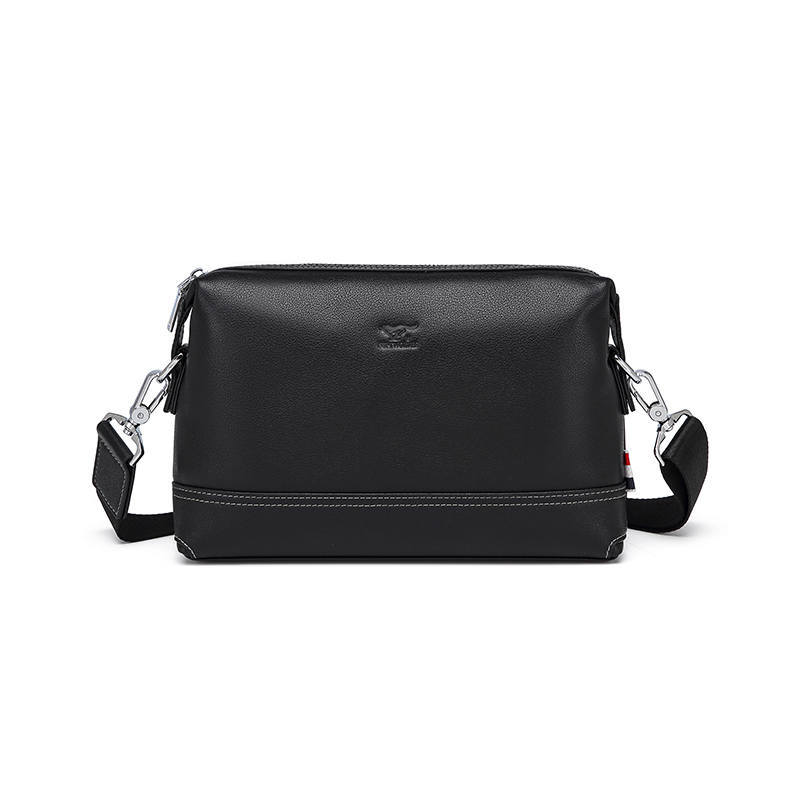 SEPTWOLVES Trendy Top Grain Cow Leather Crossbody Bag, Shoulder Bag Men's Black