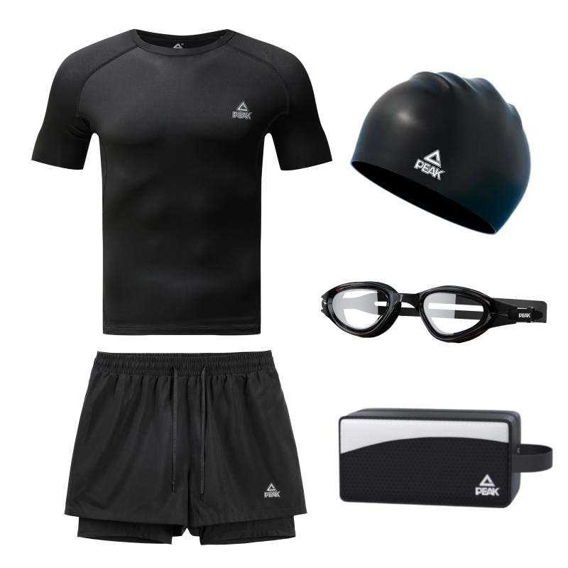 PEAK PEAK Swimming Sets Polyester Vacation Hot Spring Casual Training Men's 5 Piece Set Black