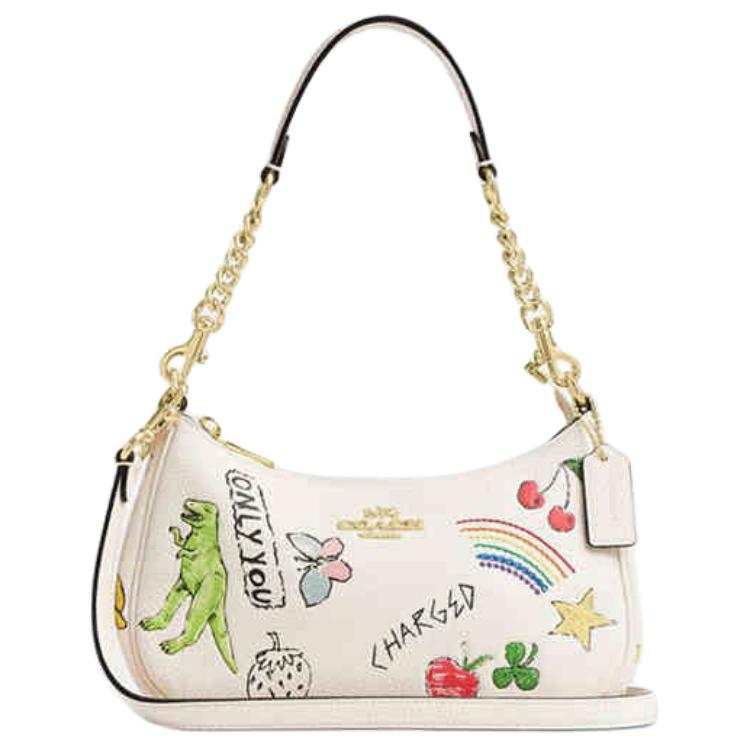 COACH Teri Cow Leather Shoulder Bag Medium Women's Chalk White