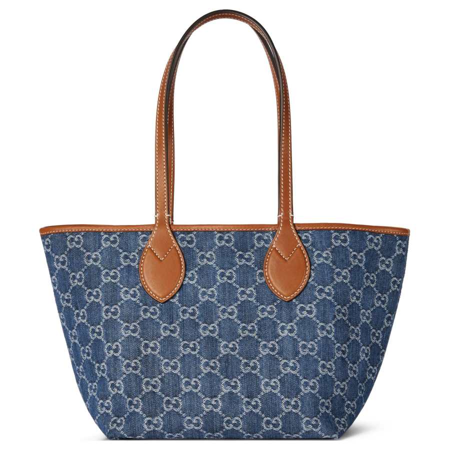 GUCCI Totissima Denim Tote Bag, Shopping Bag, Handbag, Shoulder Bag Small Women's Blue
